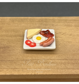 Assiette garnie petit déjeuner américain miniature 1:12