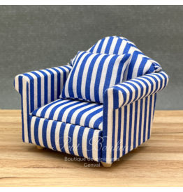 Fauteuil ligné bleu & blanc New miniature 1:12