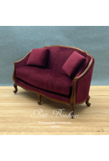 Sofa Louis XV noyer & velours violine miniature 1:12
