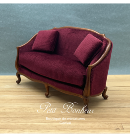 Sofa Louis XV noyer & velours violine miniature 1:12