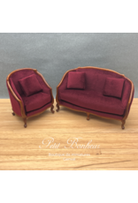 Sofa Louis XV noyer & velours violine miniature 1:12