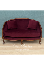 Sofa Louis XV noyer & velours violine miniature 1:12