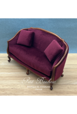 Sofa Louis XV noyer & velours violine miniature 1:12