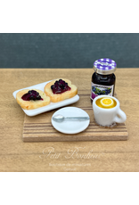 Plateau petit déjeuner avec deux toasts (myrtilles) miniature 1:12