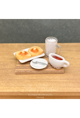 Plateau petit déjeuner avec deux toasts (abricots) miniature 1:12