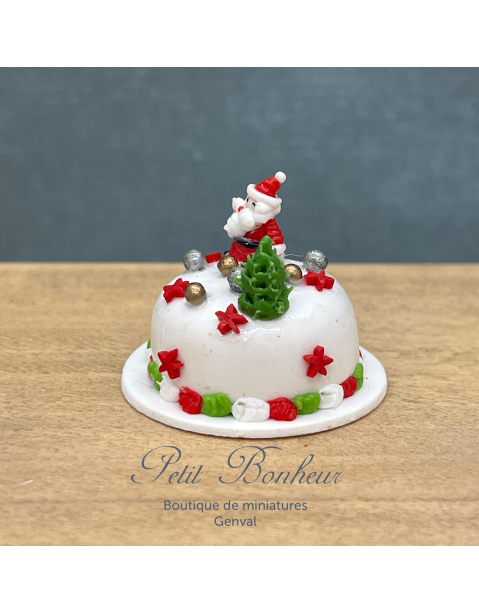 Gâteau de Noël rond avec Père Noël, miniature 1:12