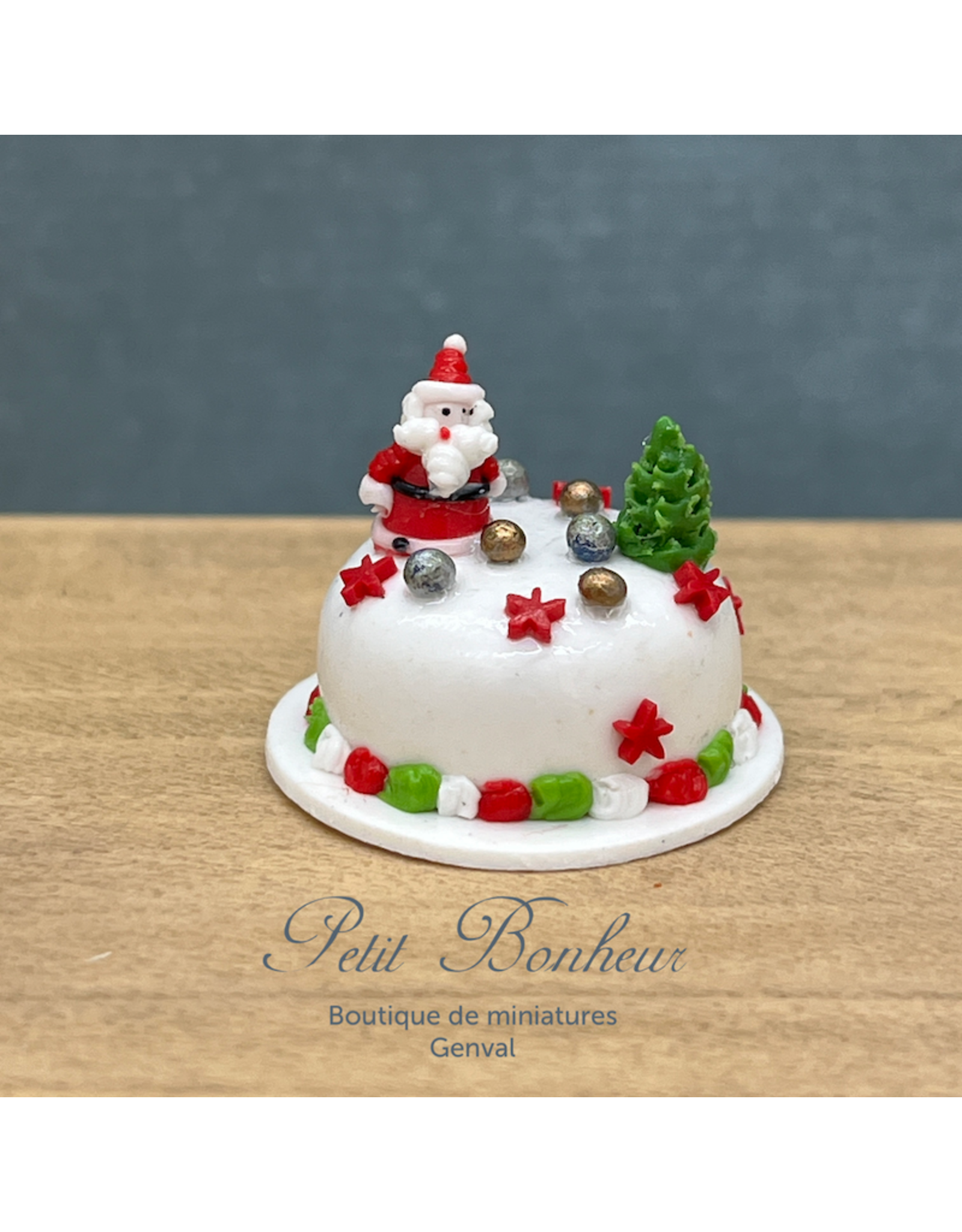 Gâteau de Noël rond avec Père Noël, miniature 1:12