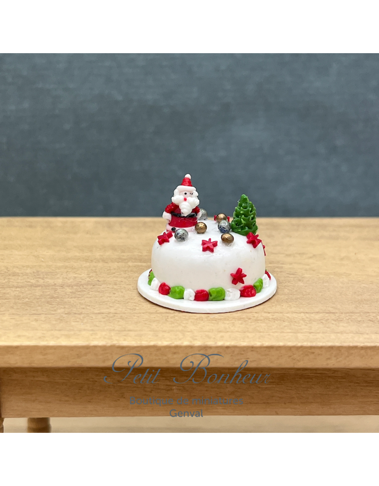 Gâteau de Noël rond avec Père Noël, miniature 1:12