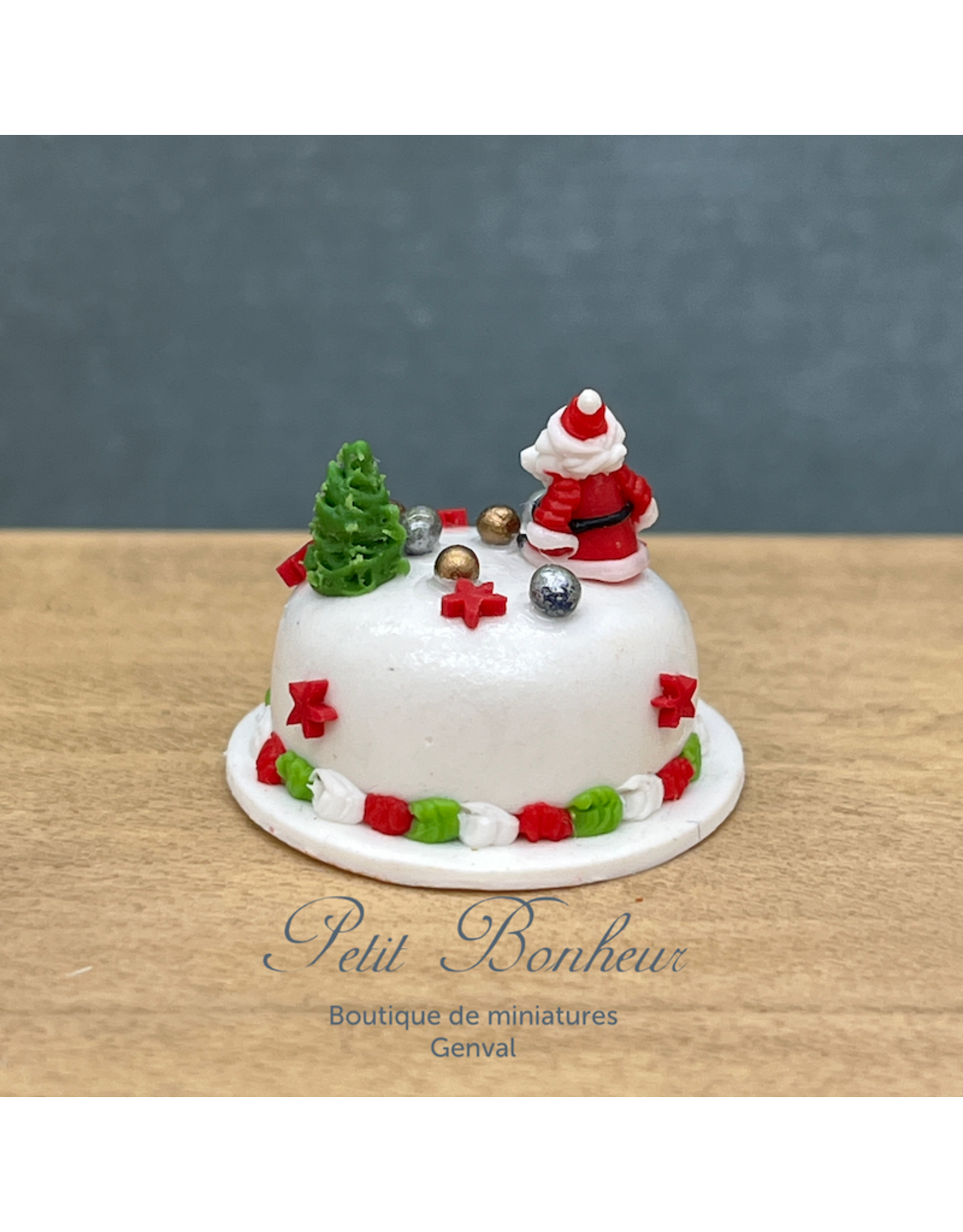 Gâteau de Noël rond avec Père Noël, miniature 1:12