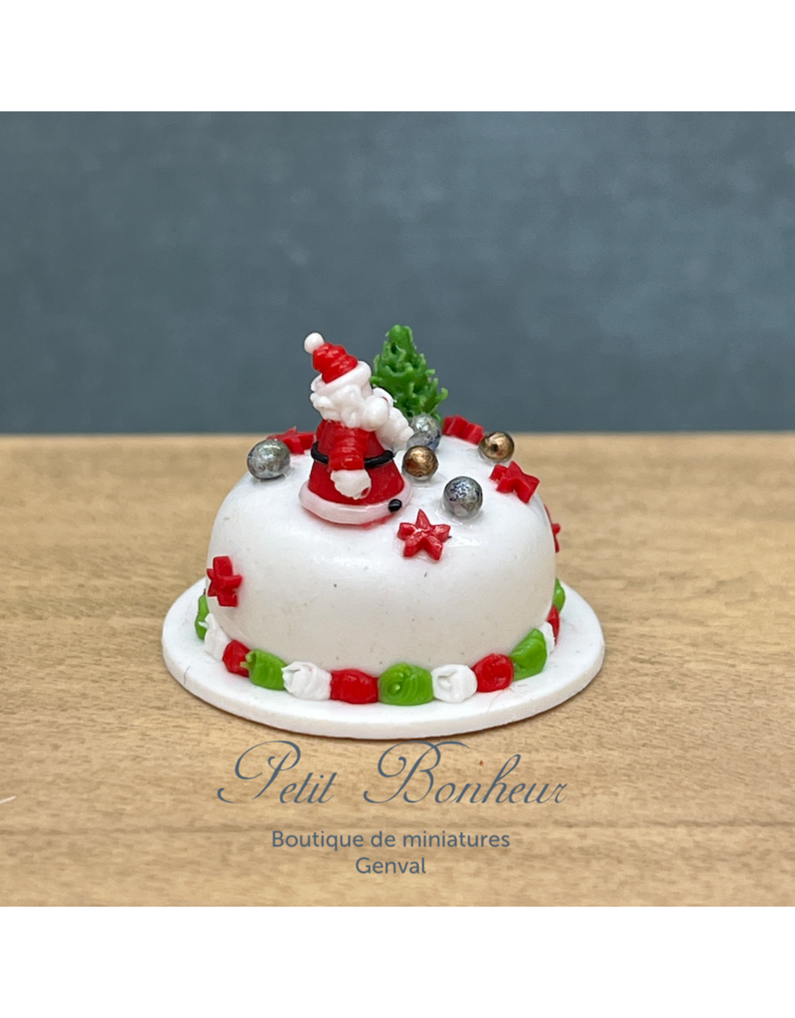 Gâteau de Noël rond avec Père Noël, miniature 1:12