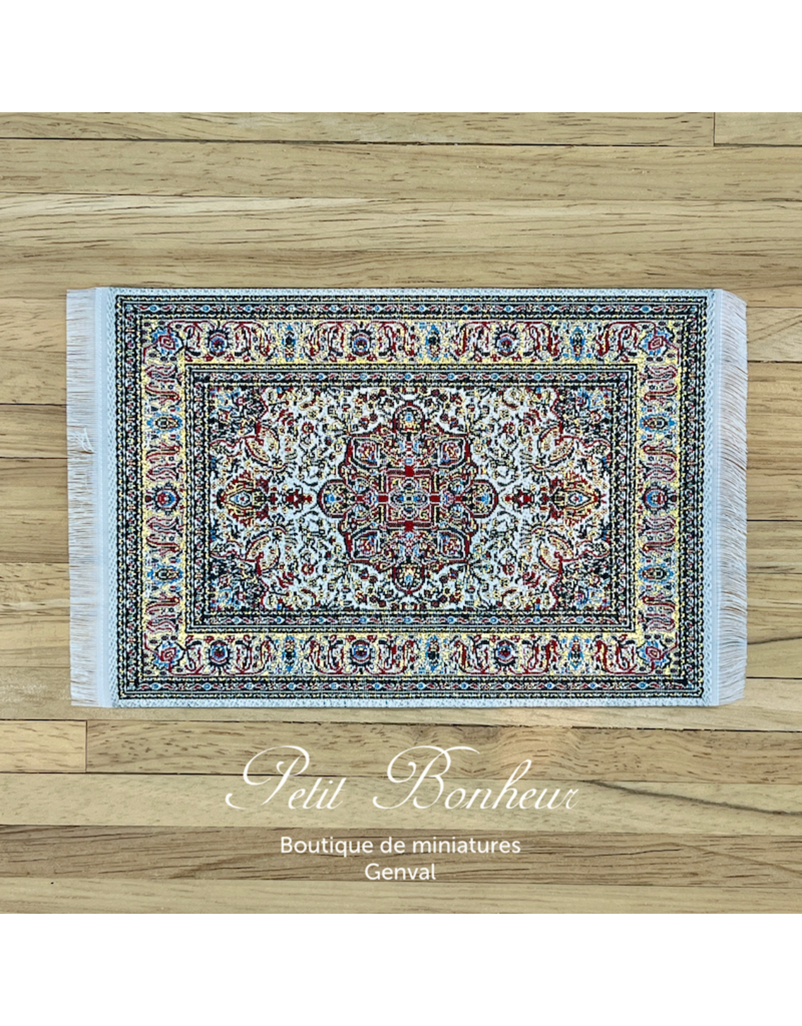 Tapis persan rouge, noir et or (9,5x16cm) miniature 1:12