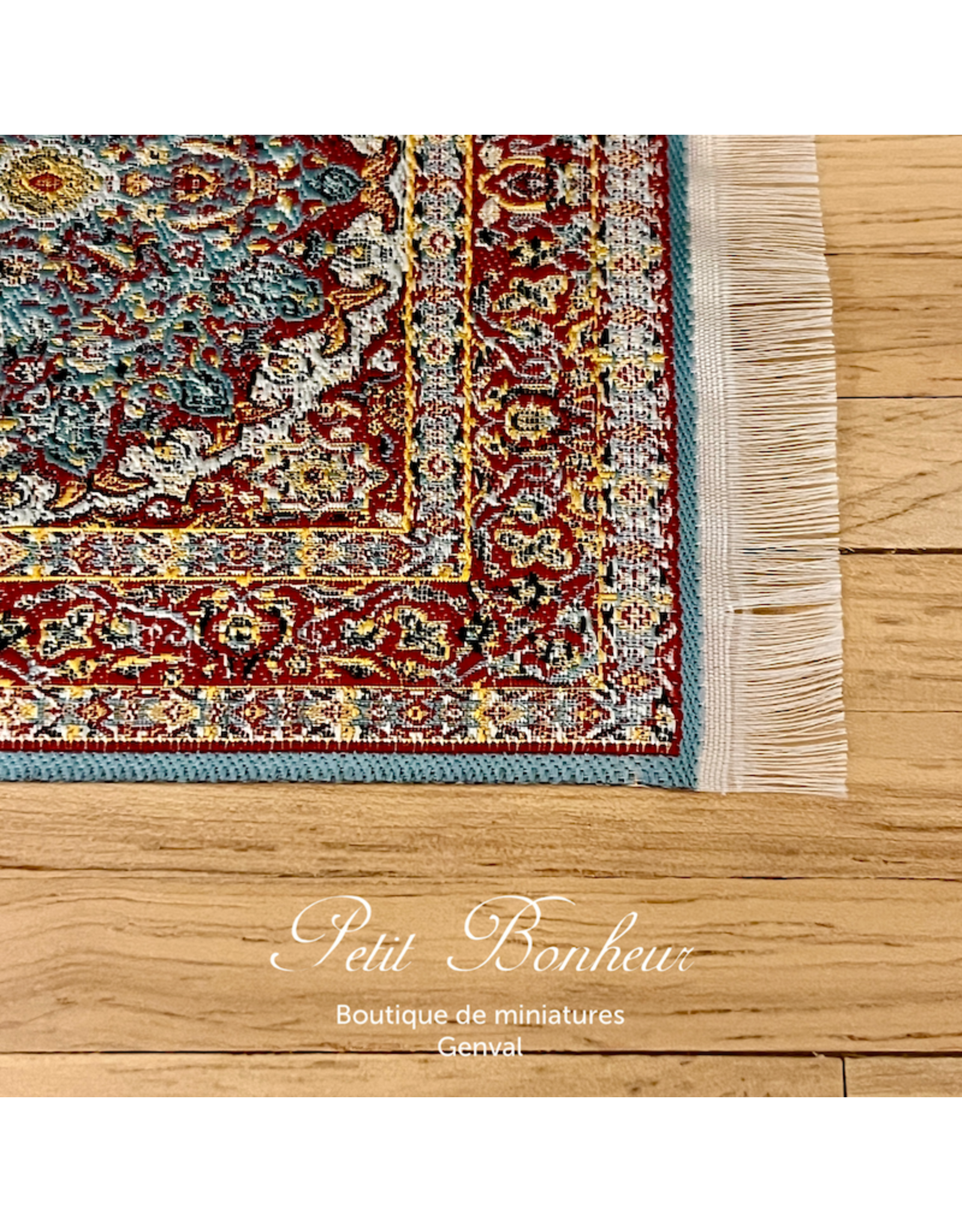 Tapis persan rouge et bleu (9,5x16cm) miniature 1:12