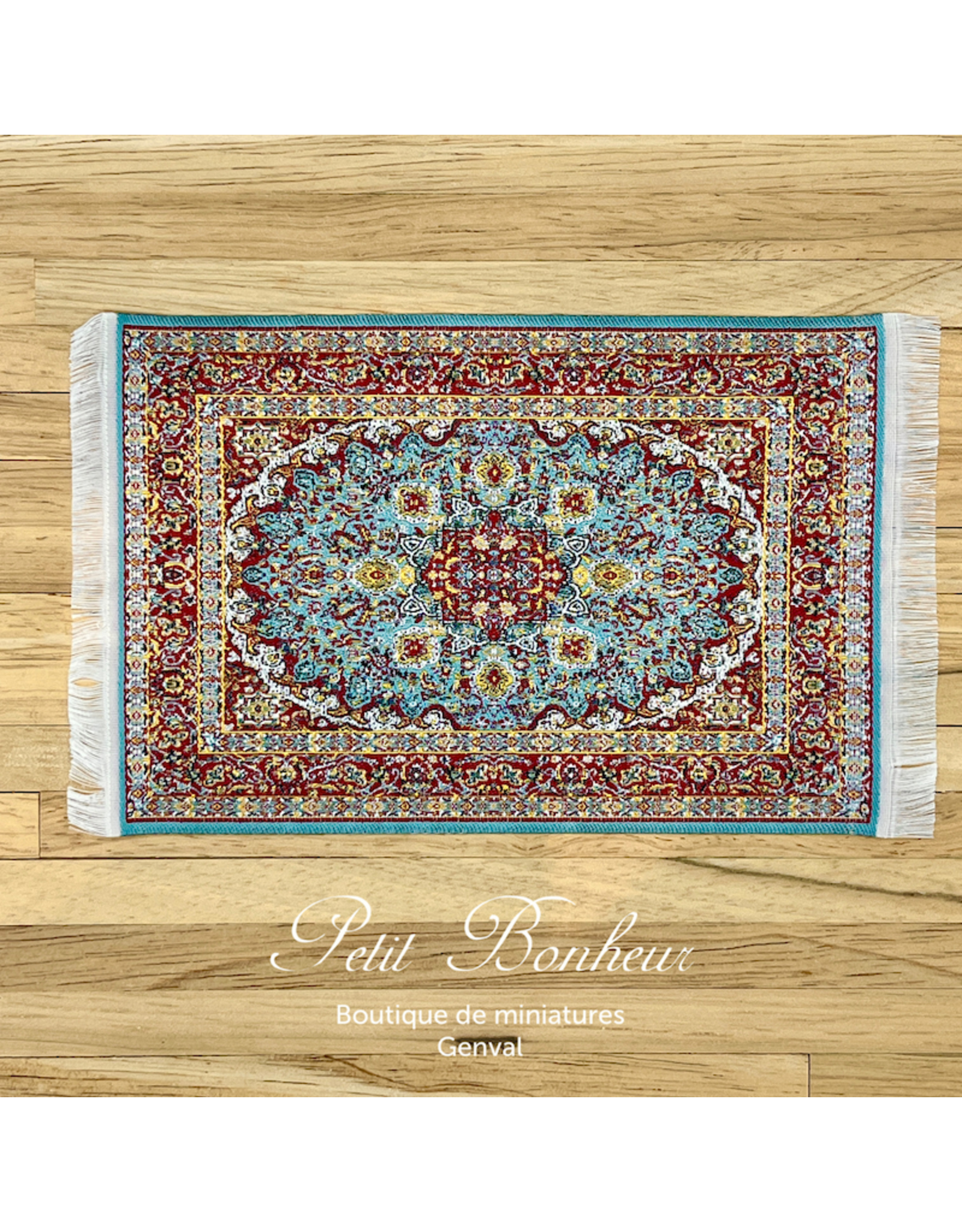 Tapis persan rouge et bleu (9,5x16cm) miniature 1:12