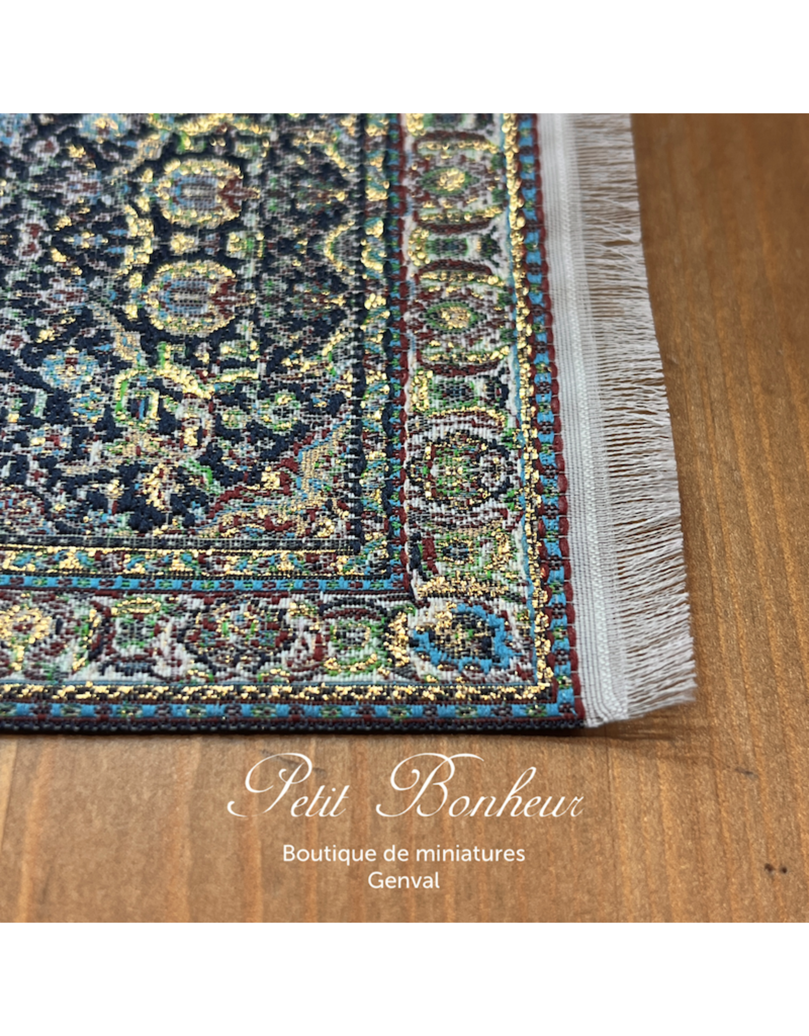 Tapis persan bleu, noir & or (9,5x16cm) miniature 1:12