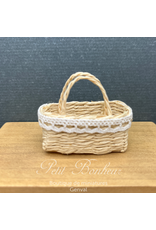 Panier avec dentelle blanche et noeud rose