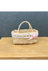 Panier avec dentelle blanche et noeud rose