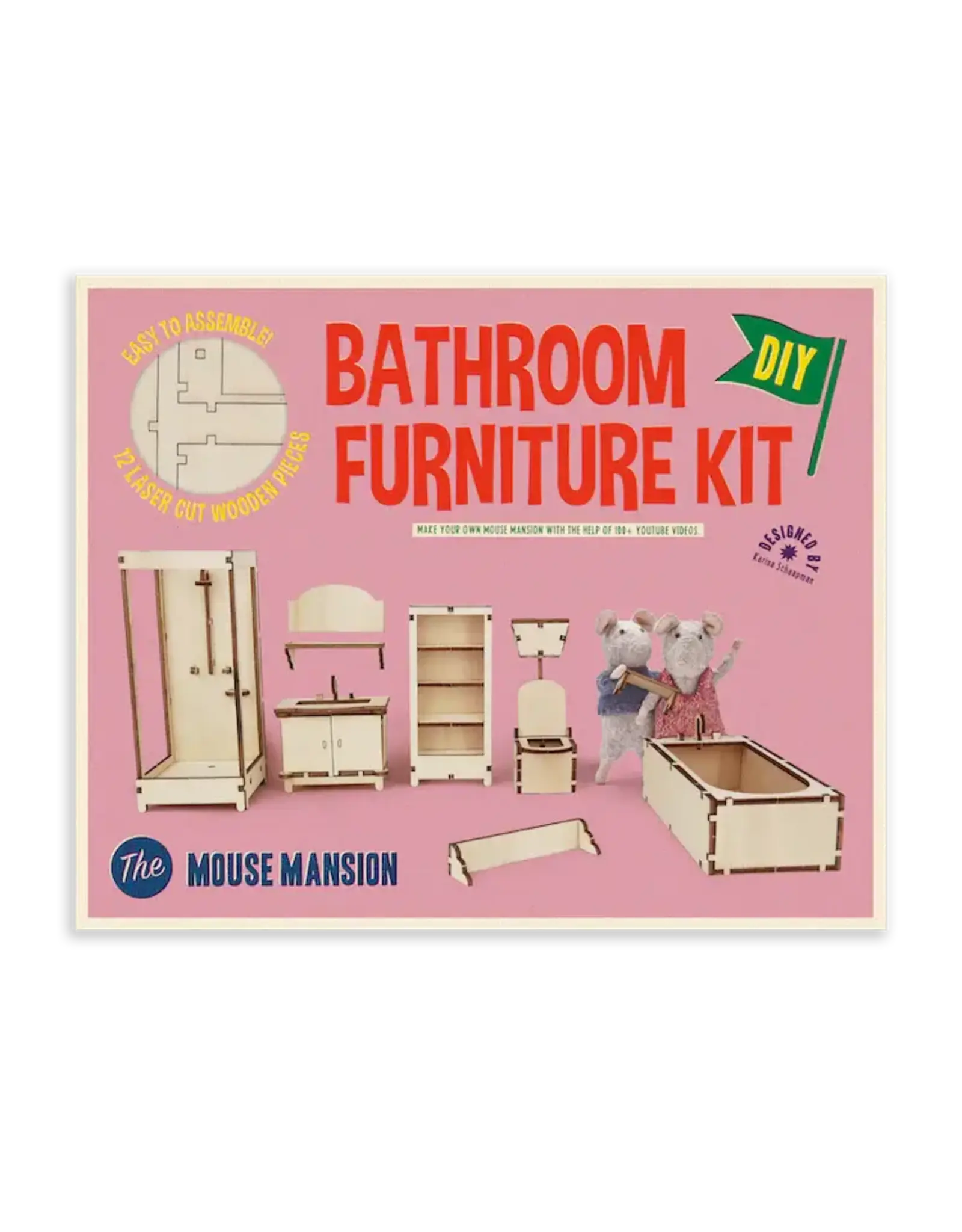 The Mouse Mansion Kit meubles salle de bain maison de souris à assembler – univers miniature créatif en bois (Échelle 1:12)