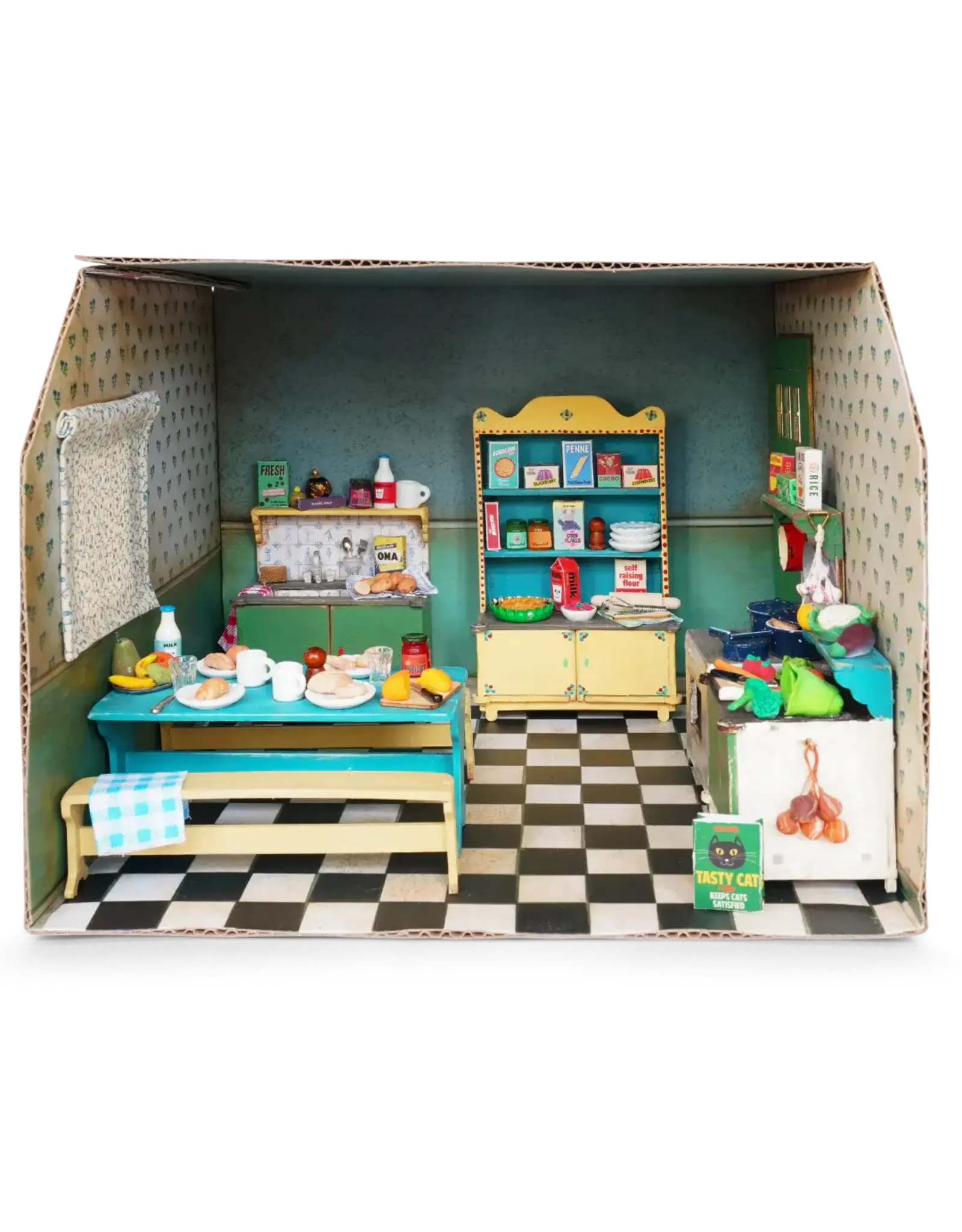 The Mouse Mansion Cuisine maison de souris en carton 1:12 à assembler – pièce miniature décorée (26 cm)