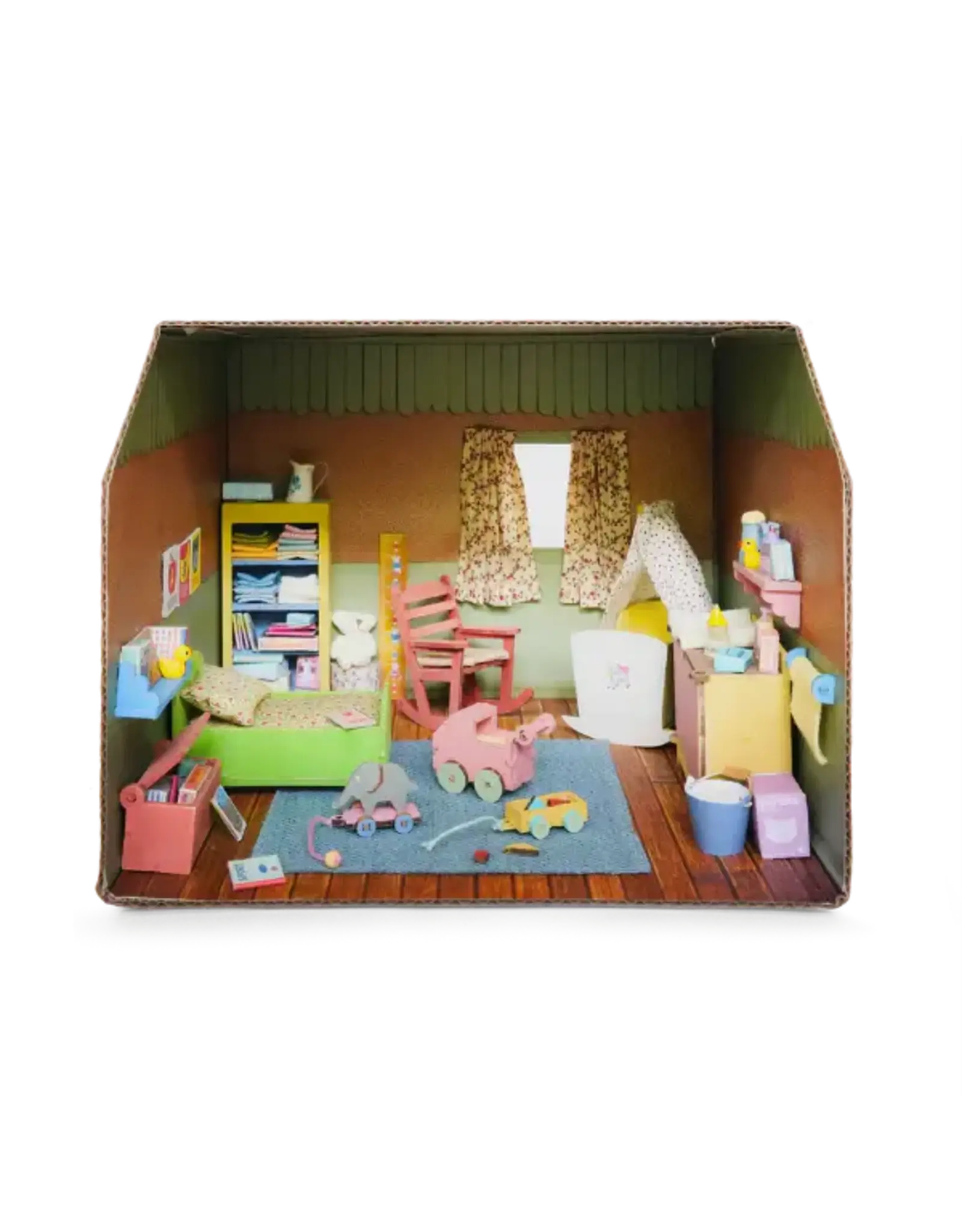 The Mouse Mansion Chambre bébé maison de souris en carton 1:12 à assembler – pièce miniature décorée (26 cm)