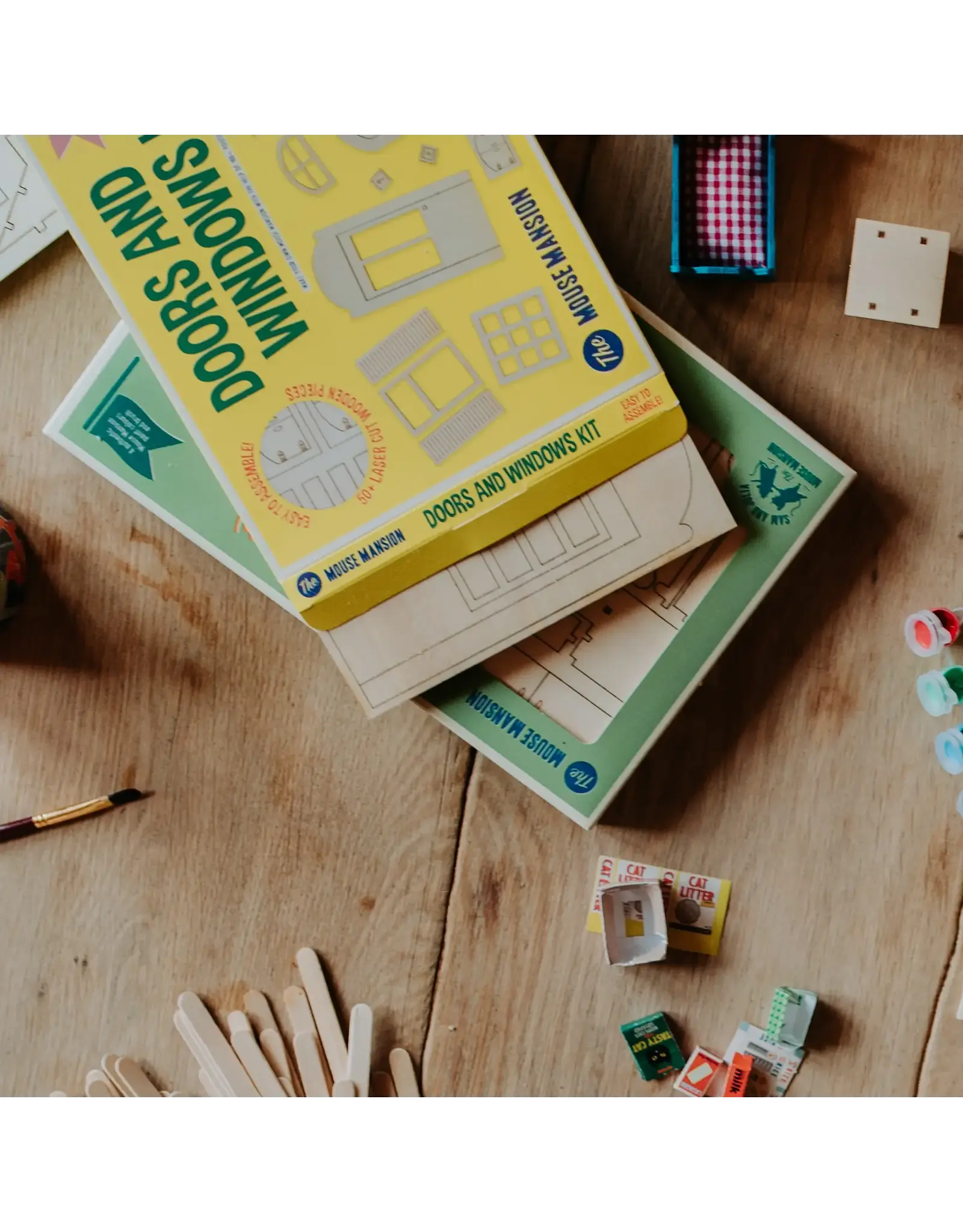 The Mouse Mansion Kit fenêtres et portes maison de souris à assembler – éléments miniatures en bois à personnaliser