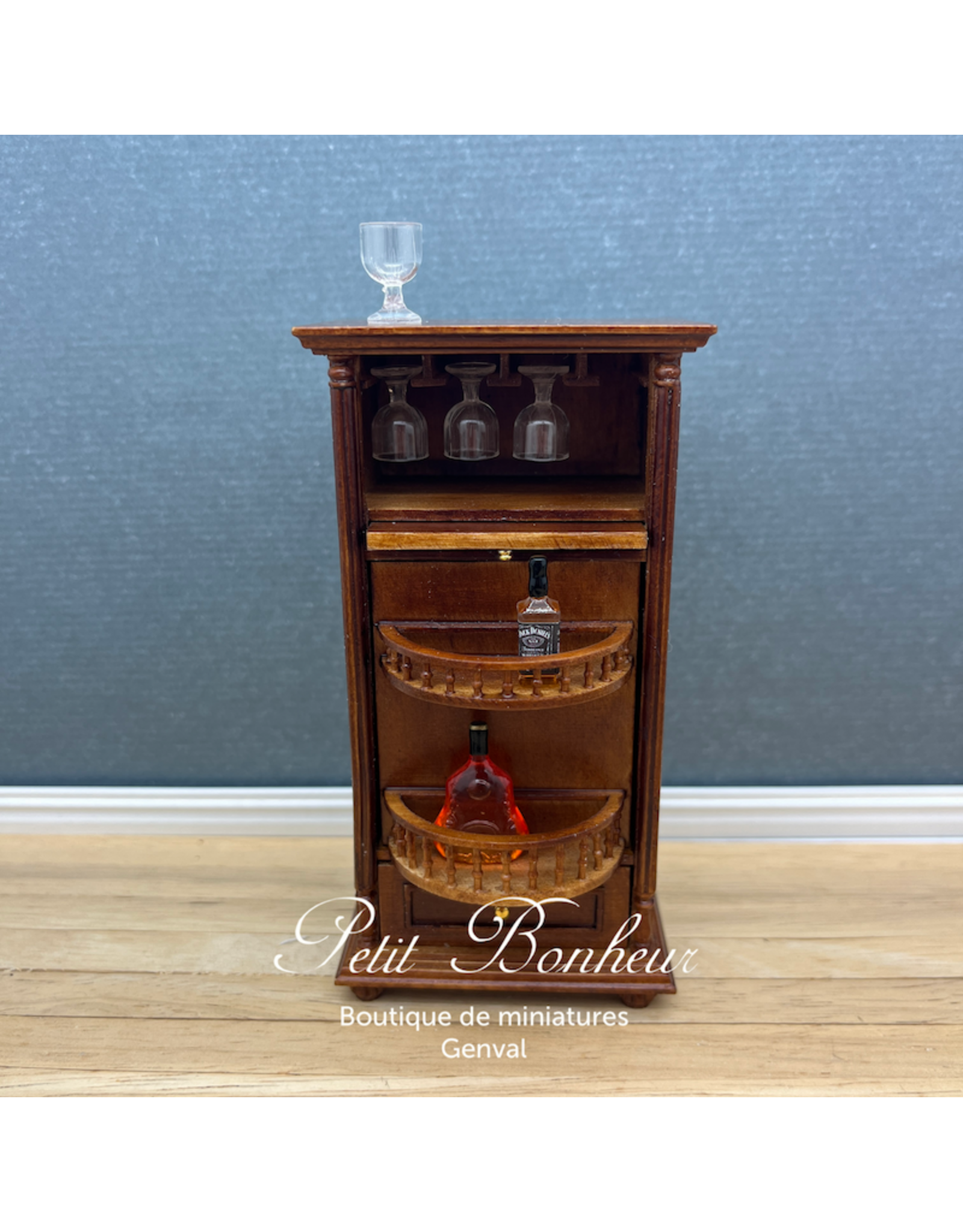 Bar pivotant Louis Philippe noyer (1/12) (miniatures non comprises)