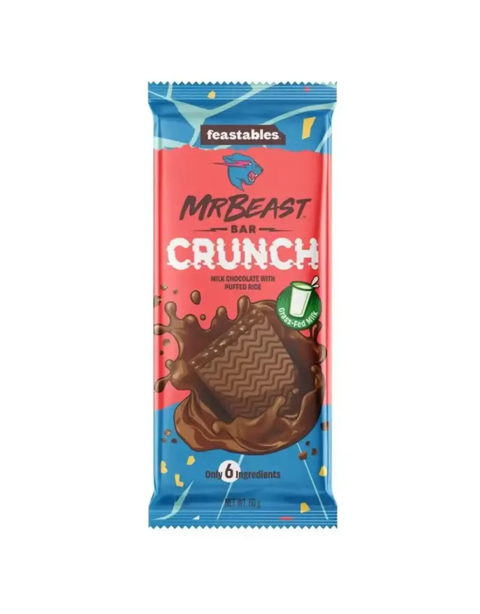 Mr Beast Feastables Chocolate Bar -  Crunch Milk Chocolate With Puffed Rice - 60g