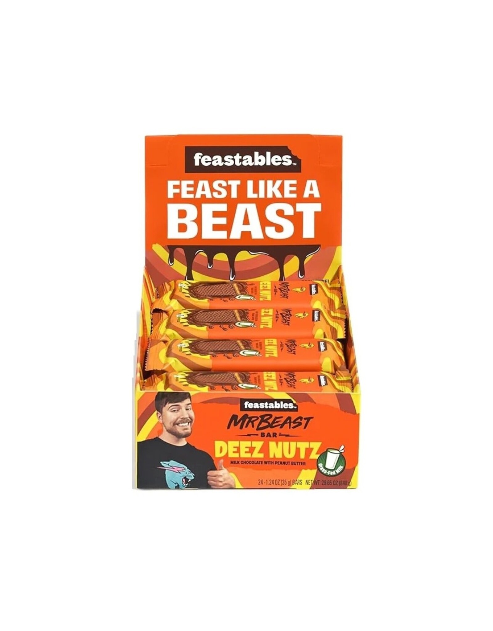Mr Beast Feastables Chocolate Bar - Deez Nuts Milk Chocolate With Peanut Butter - 35g
