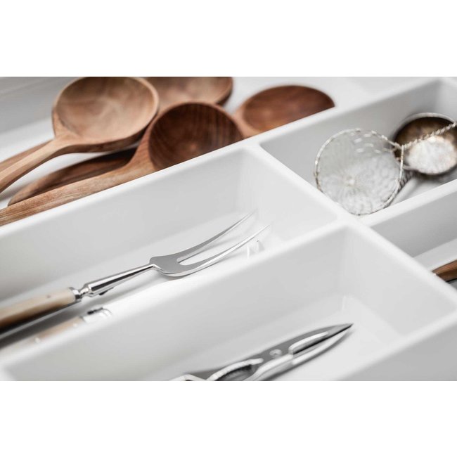 SieMatic Bestekinzet kunststof wit, uitsluitend passend in lades geleverd vanaf 2014. Voor leverbare maten zie afbeelding 2/productomschrijving (linksonder)   let op: Breedtemaat is kastbreedte, dus  buitenmaat van de kast