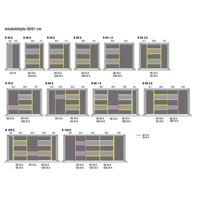 SieMatic Bestekinzet aluminium met Flock2Block. Passend in keukens vanaf 2014.  let op: Breedtemaat is kastbreedte, dus  buitenmaat van de kast
