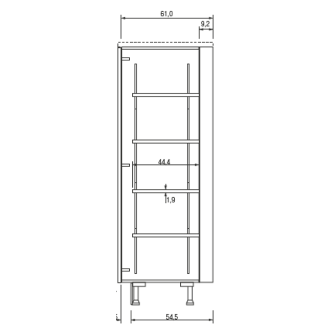 SieMatic Legplank voor onder- en hoge kasten, voorzijde wit.  Incl 4 plankendragers. Legplankdiepte 44,4cm ,  dikte: 2,1 cm . Breedtemaat is buitenmaat van de kast.