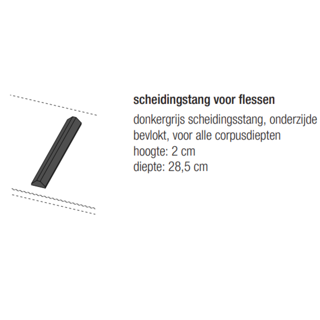 SieMatic Luxe legplank met alu voorzijde en flock2block mat bovenzijde en 5 wijnglazenhouders . Diepte 434mm. Alu houder voor wijnglazen met blank eiken inleg