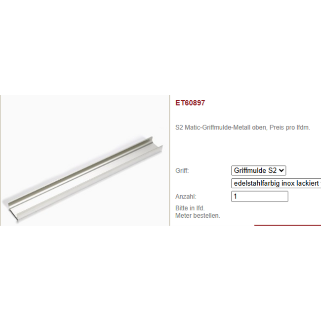 SieMatic Greeplijst ET60897, kleur EF, L=1200mm