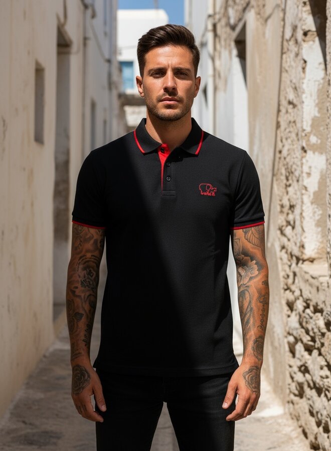 Polo Manfri  Basic (zwart-rood)