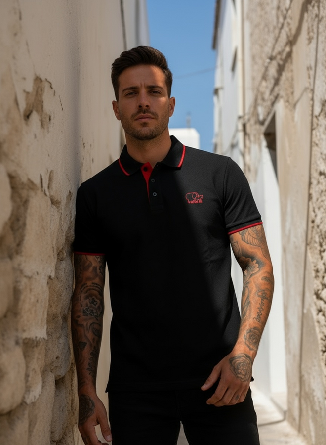 Polo Manfri  Basic (zwart-rood)