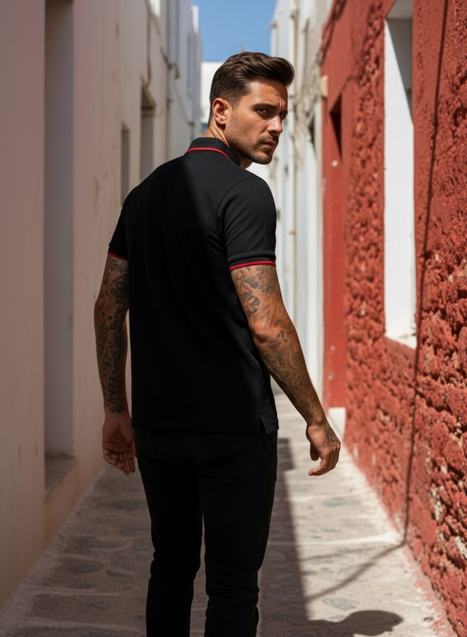 Polo Manfri  Basic (zwart-rood)