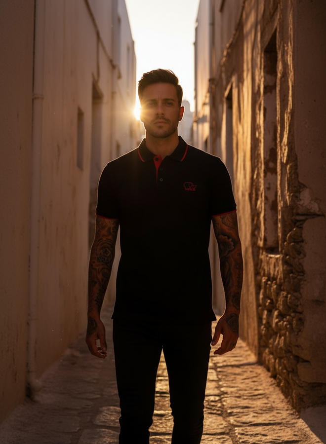 Polo Manfri  Basic (zwart-rood)