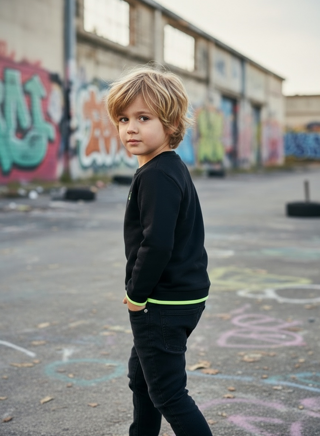 Kids sweater Tjabo (black / neon yellow)