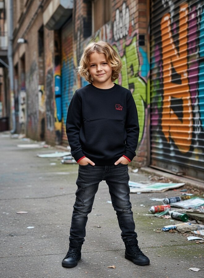 Kids sweater Tjabo  (black/ flaming orange)