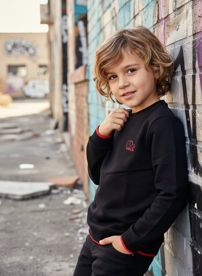 Kinderpullover Tjabo (schwarz / flammendes Orange)