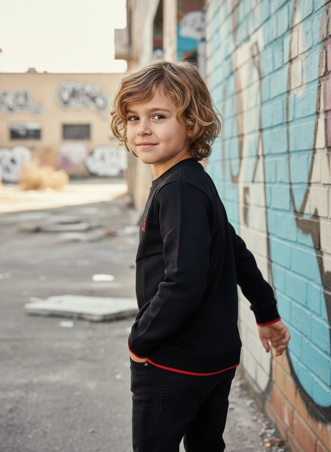 Kids sweater Tjabo  (black/ flaming orange)