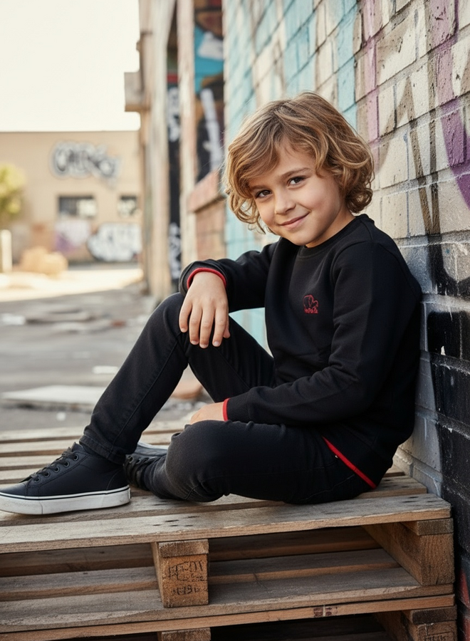Kids sweater Tjabo  (black/ flaming orange)