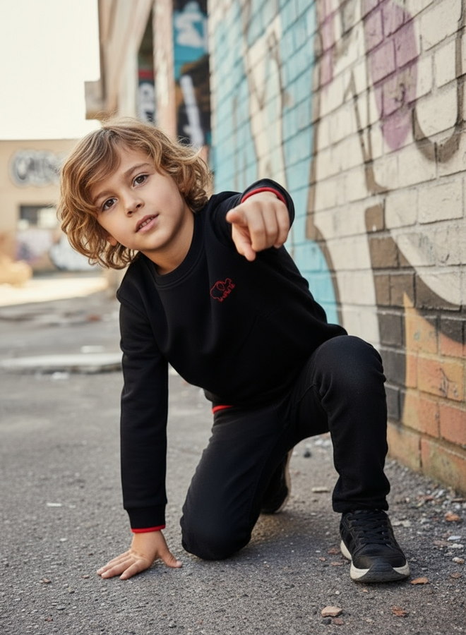 Kids sweater Tjabo  (zwart/ flaming orange)