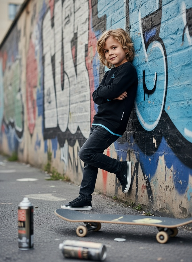 Kinderpullover Tjabo (schwarz / türkis)