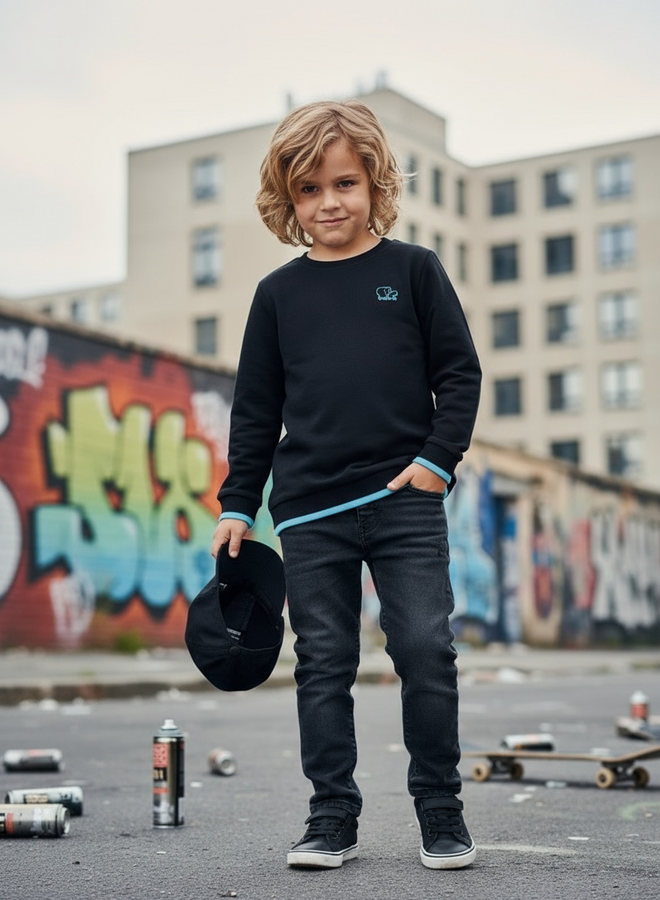 Kinderpullover Tjabo (schwarz / türkis)