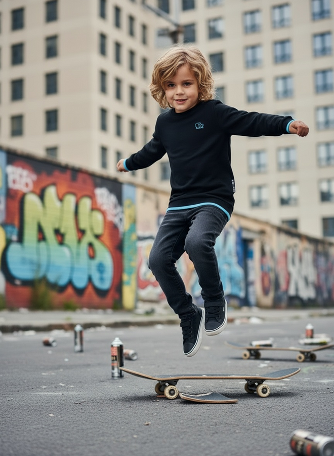 Kinderpullover Tjabo (schwarz / türkis)