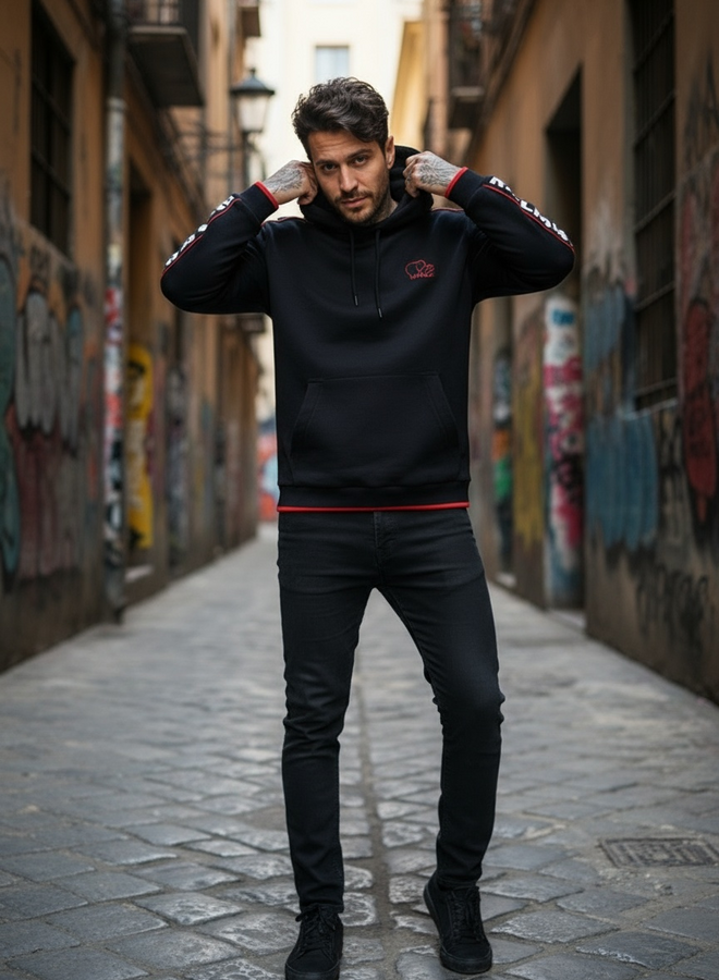 Hoodie Pino (zwart-rood)