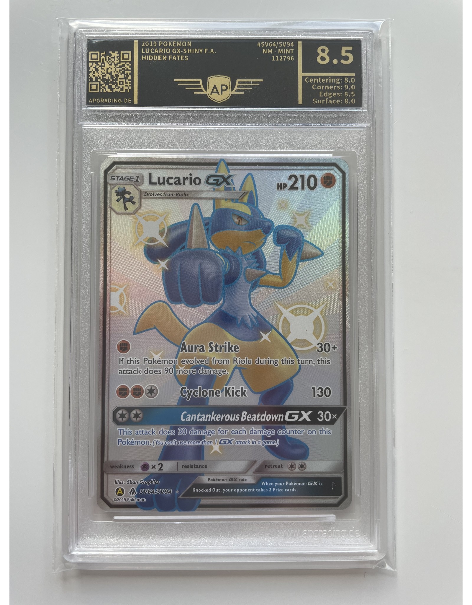 Hidden Fates Shiny Lucario Gx Sv64 Ap Grading 8 5 Legendarycards Eu