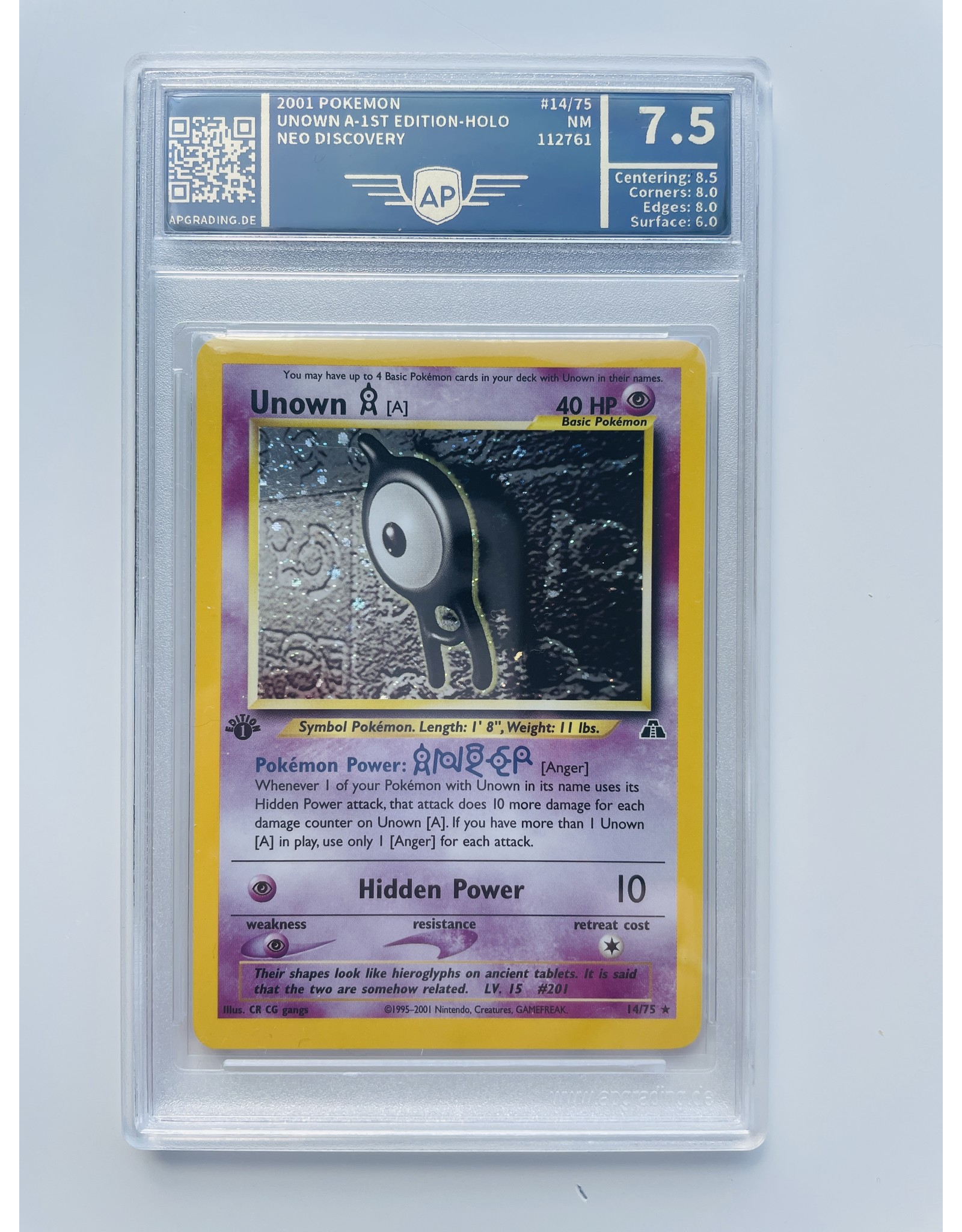 Neo Discovery Unown A 1st edition AP Grading 7.5