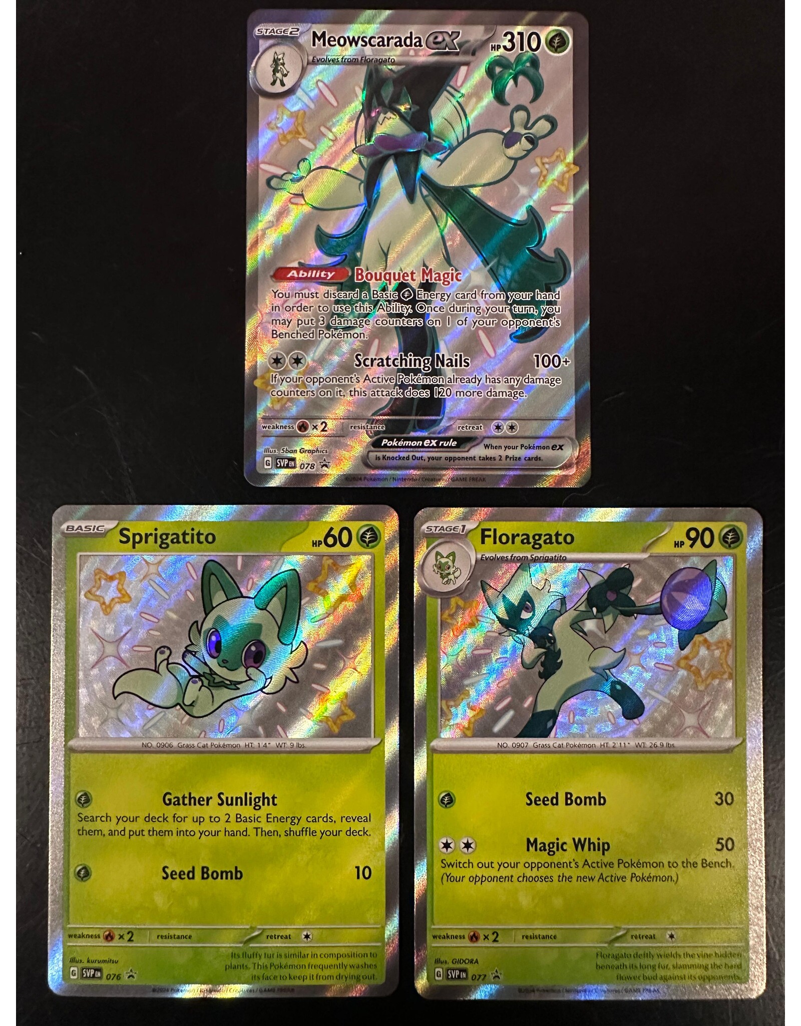 Meowscarada ex SVP 078 (plus free Sprigatito SVP 076 and Floragato SVP 077)