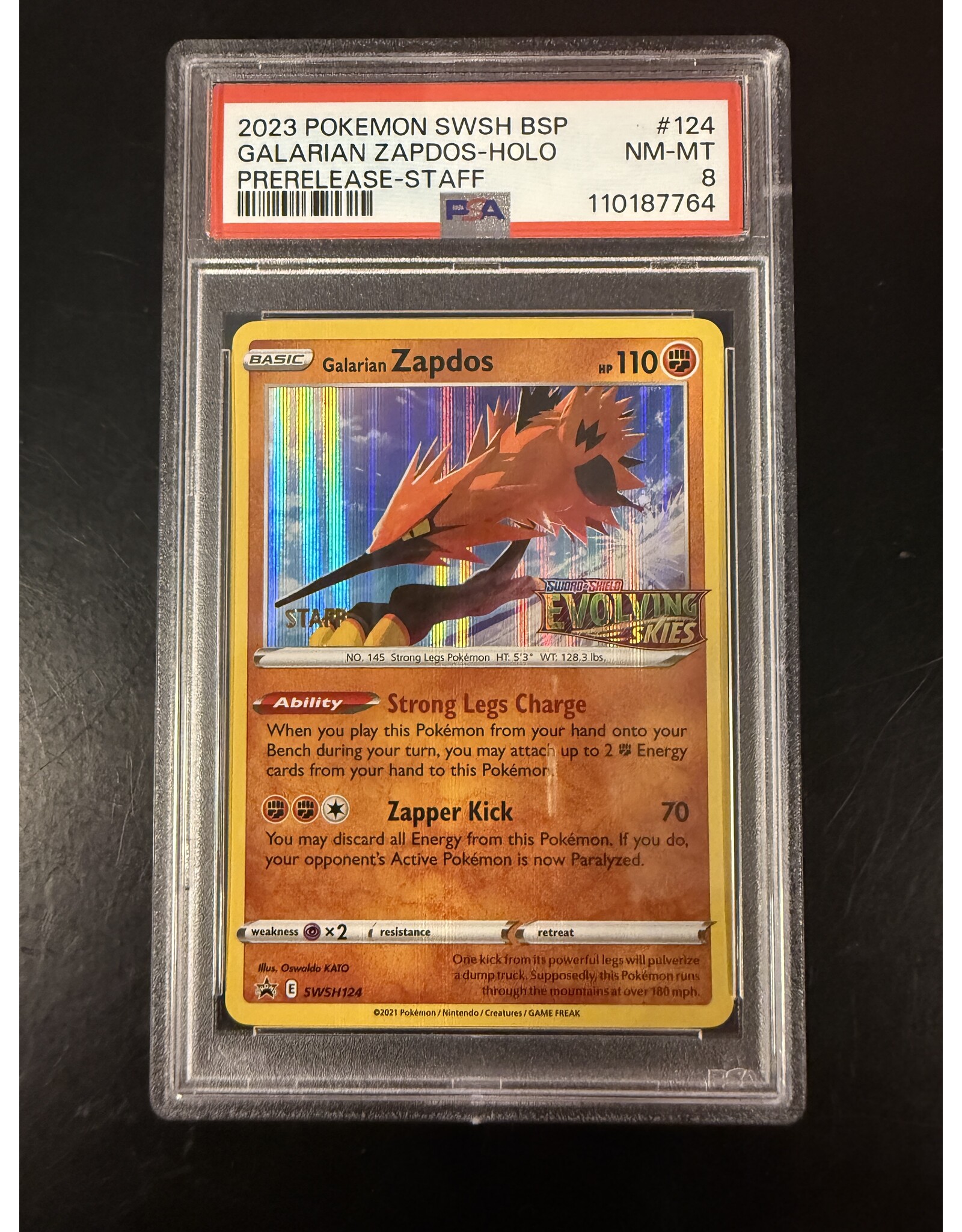 Galarian Zapdos STAFF Evolving Skies Prerelease SWSH124 PSA 8